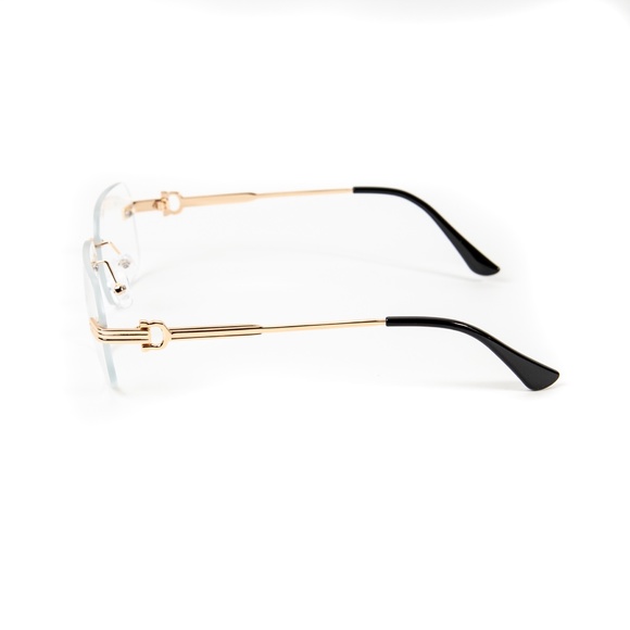 Mens Vintage Retro Gold Wire Frame Rimless Clear Lens Fashion Glasses - Picture 4 of 5